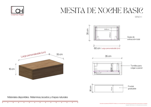 Mesita de noche flotante con cajón | Basic