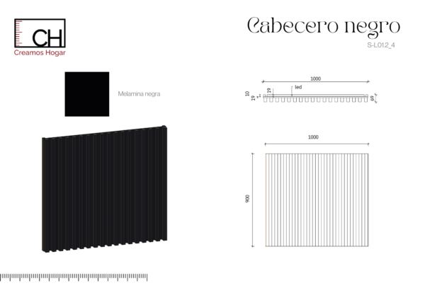 Cabecero Negro con Luz Fría | Cama de 90 cm