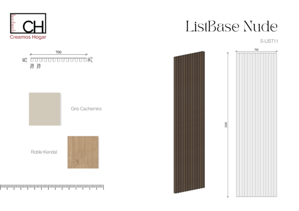 Listones de madera minimalistas - ListBase Nude | 250 cm x 70 cm