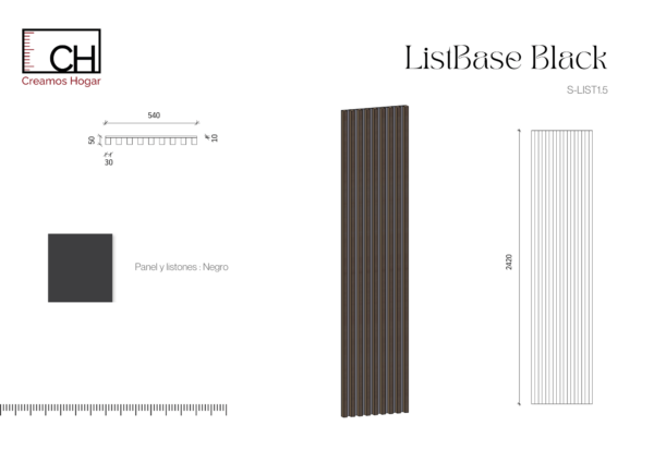 Panel de listones verticales negros - ListBase Black | 250 cm x 100 cm