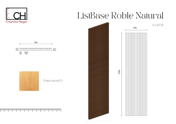 Panel ListBase en Chapa Natural de Roble - Panel Listones Naturales | 270 x 70 cm