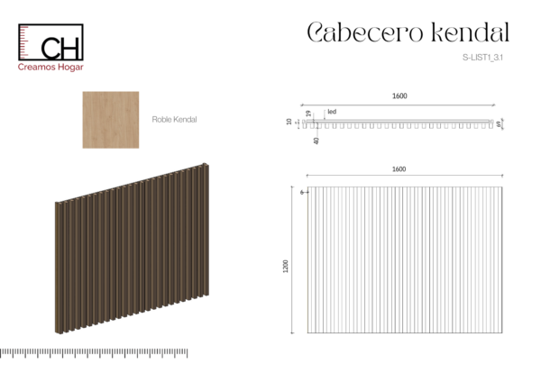 Cabecero de Roble Kendal con Luz Cálida | Cama de 150 cm