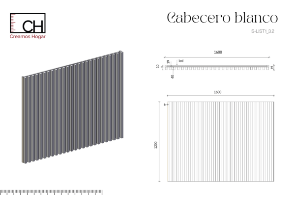 Cabecero de Blanco con Luz Neutra | Cama de 150 cm