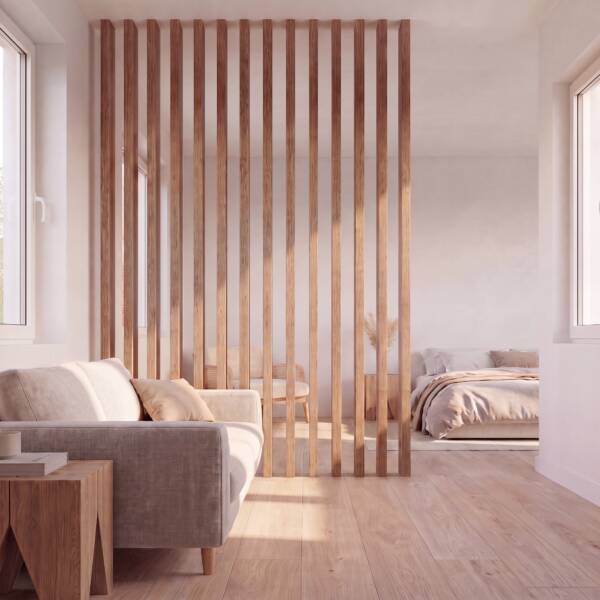 Separador de Ambientes en Listones de Madera verticales– SepTop Fijo Roble Kendal | 100x240 cm