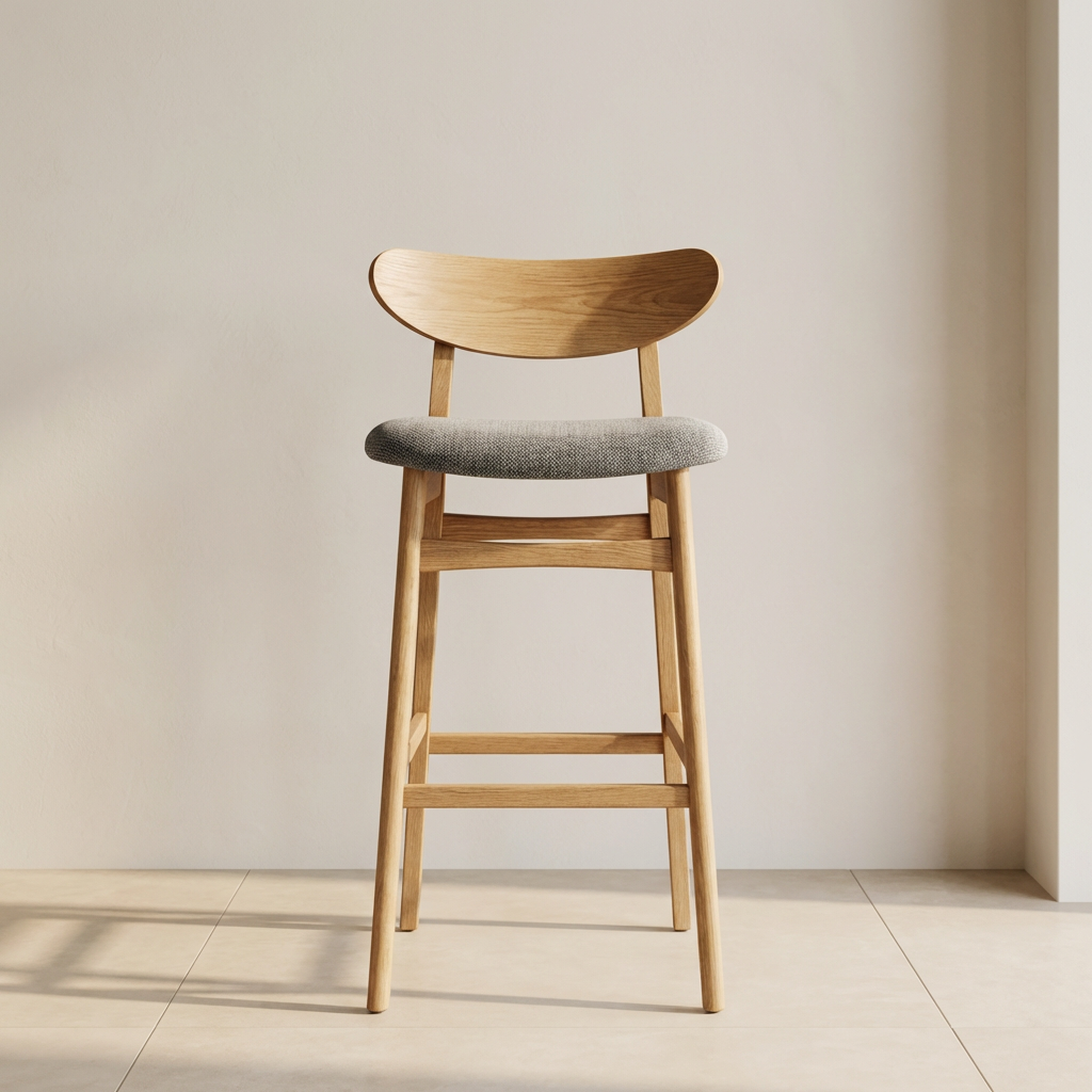 Taburete de Cocina Arlo en Madera Natural con Asiento Tapizado